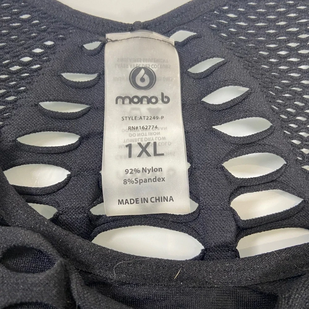 Mono B Black Mesh Cutout Racerback Sports‎ Bra Size 1XL Activewear Workout Top